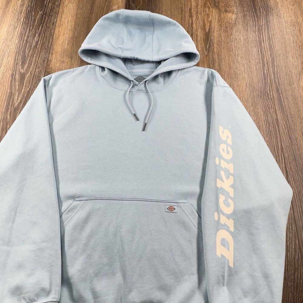 Dickies Hoodie Mens XL Light Blue Sweatshirt Workwear Spellout Water Repellent